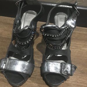 Black and Silver Strappy Chained Heels